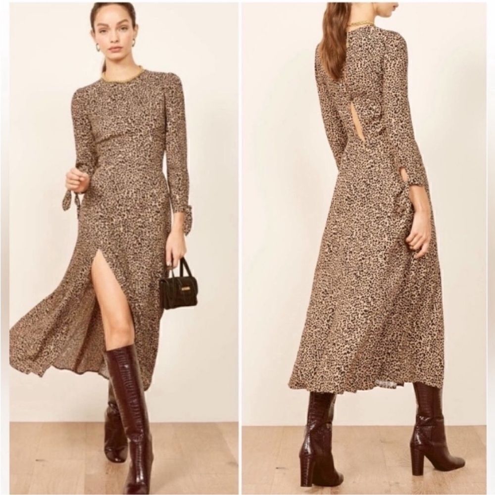 Reformation Zelda Midi Slit Dress Animal Cheetah Print
